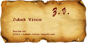 Zubek Vince névjegykártya
